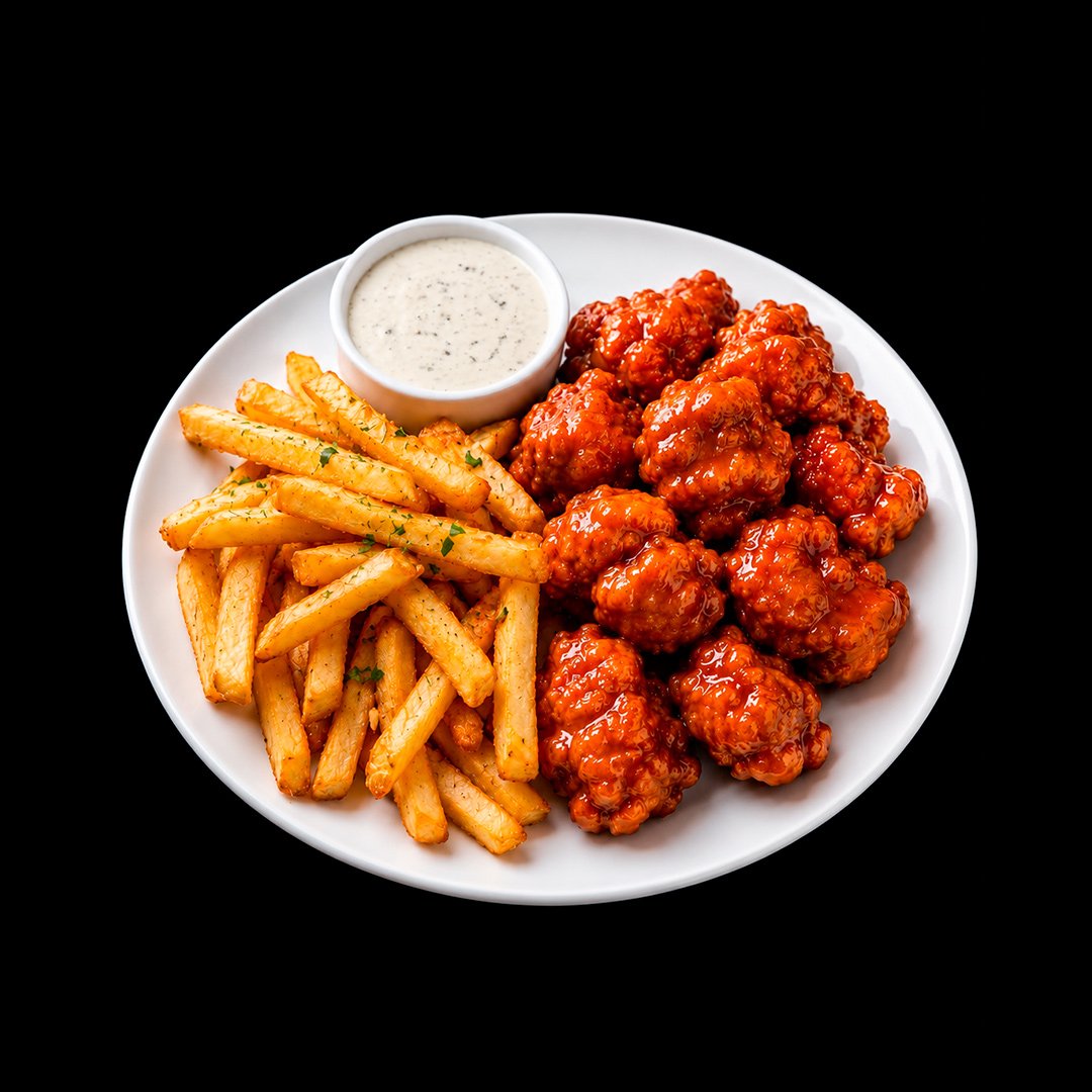 Boneless BBQ Wings and Fries